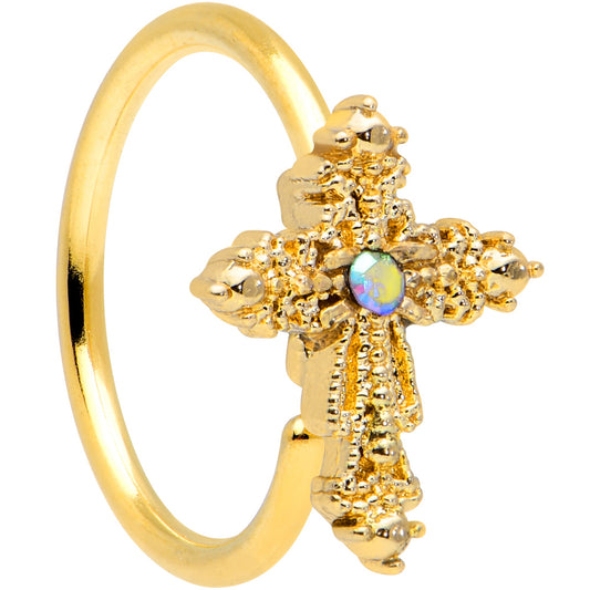 20G 5/16 Aurora CZ Gem Gold Tone Subtle Cross Nose Hoop