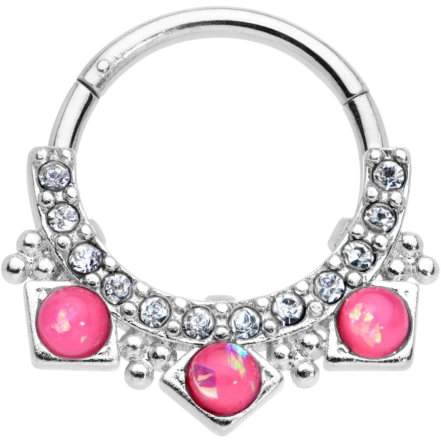 16G 3/8 Pink Faux Opal Squares Hinged Segment Ring