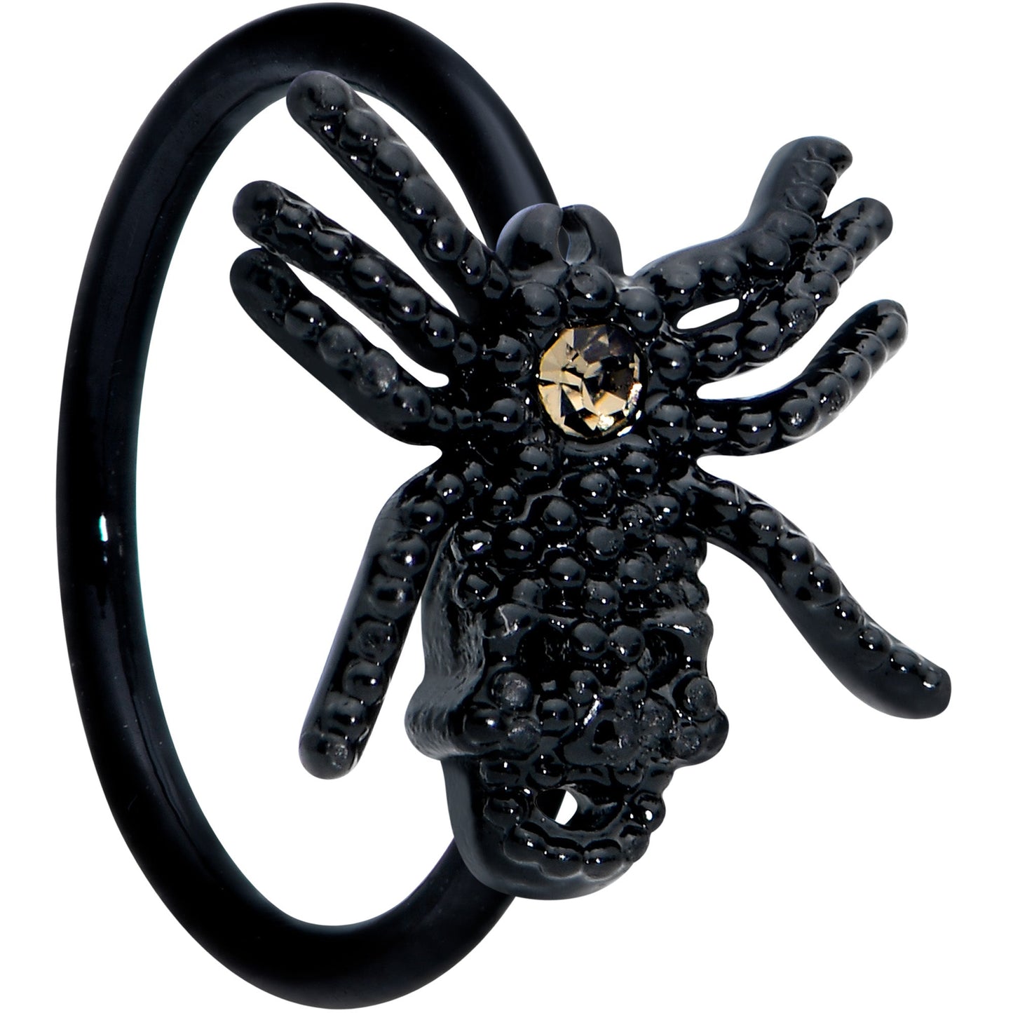 20G 5/16 Yellow Gem Black Nubbly Spider Halloween Nose Hoop