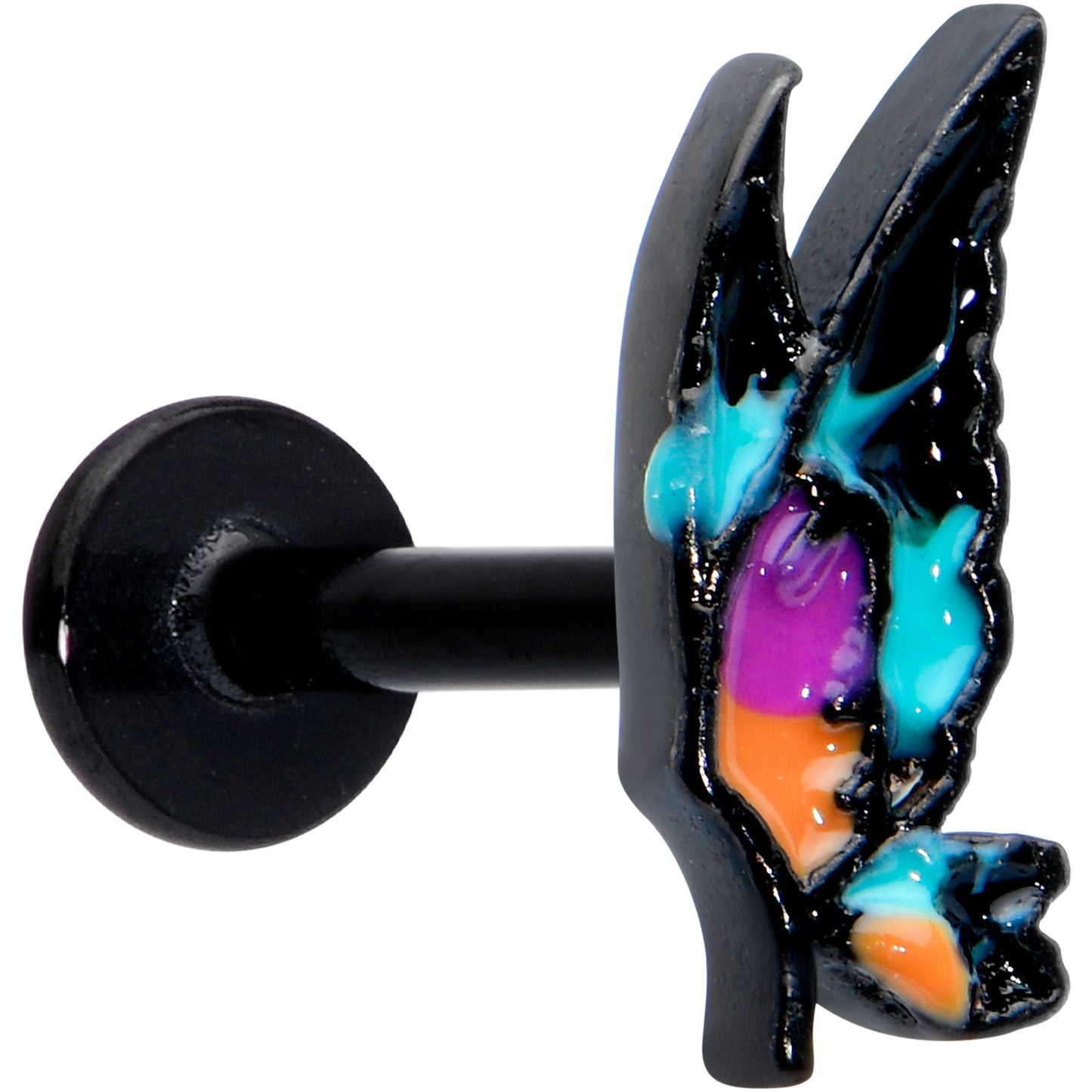 16G 5/16 Black Sunset Side Butterfly Labret Monroe Tragus
