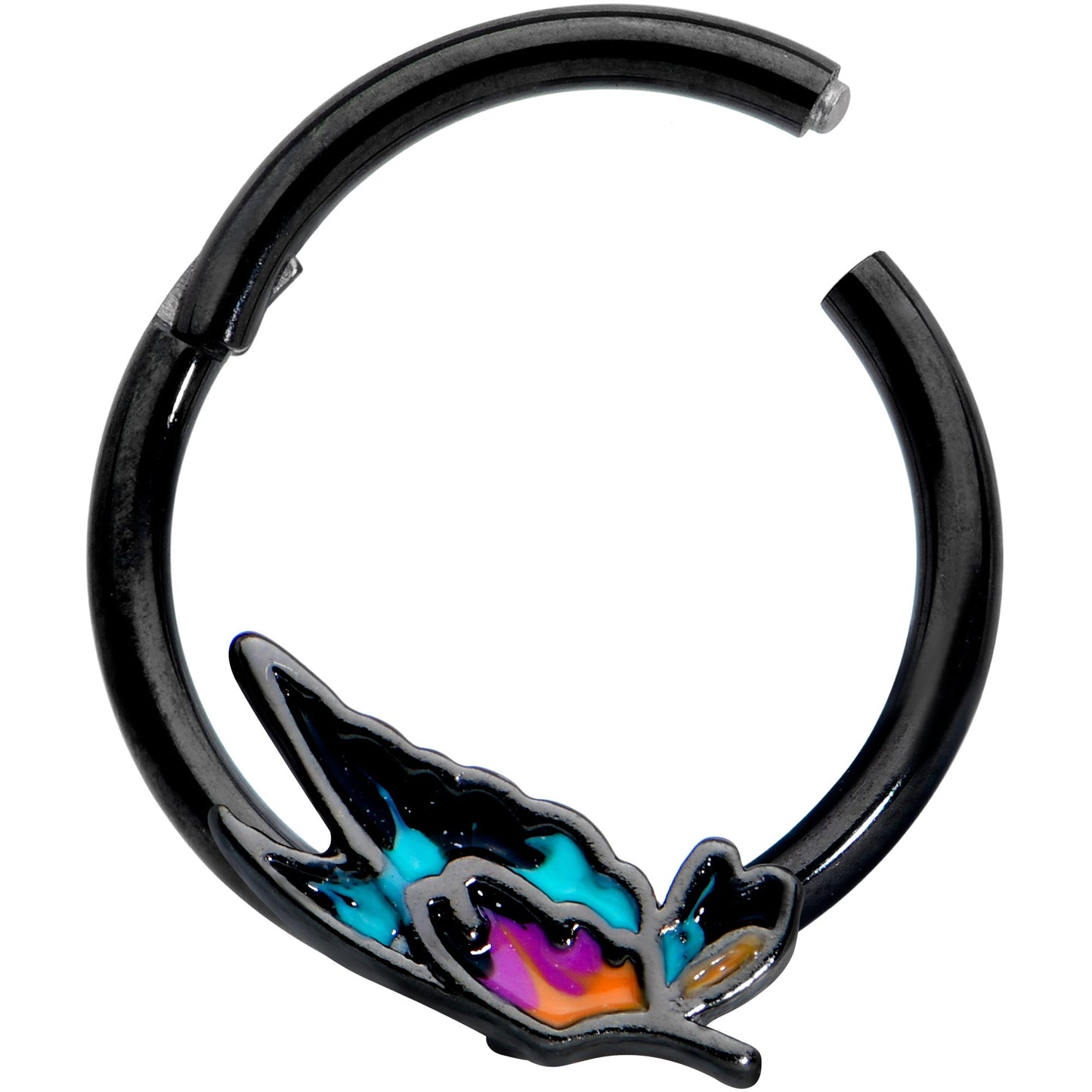 16G 3/8 Black Sunset Side Butterfly Hinged Segment Ring