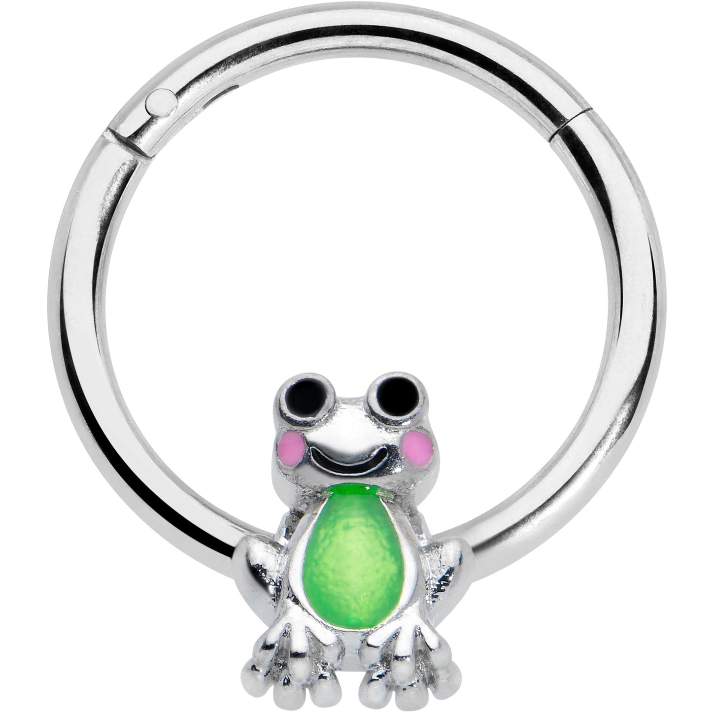 16G 3/8 Light Green Groovy Frog Hinged Segment Ring