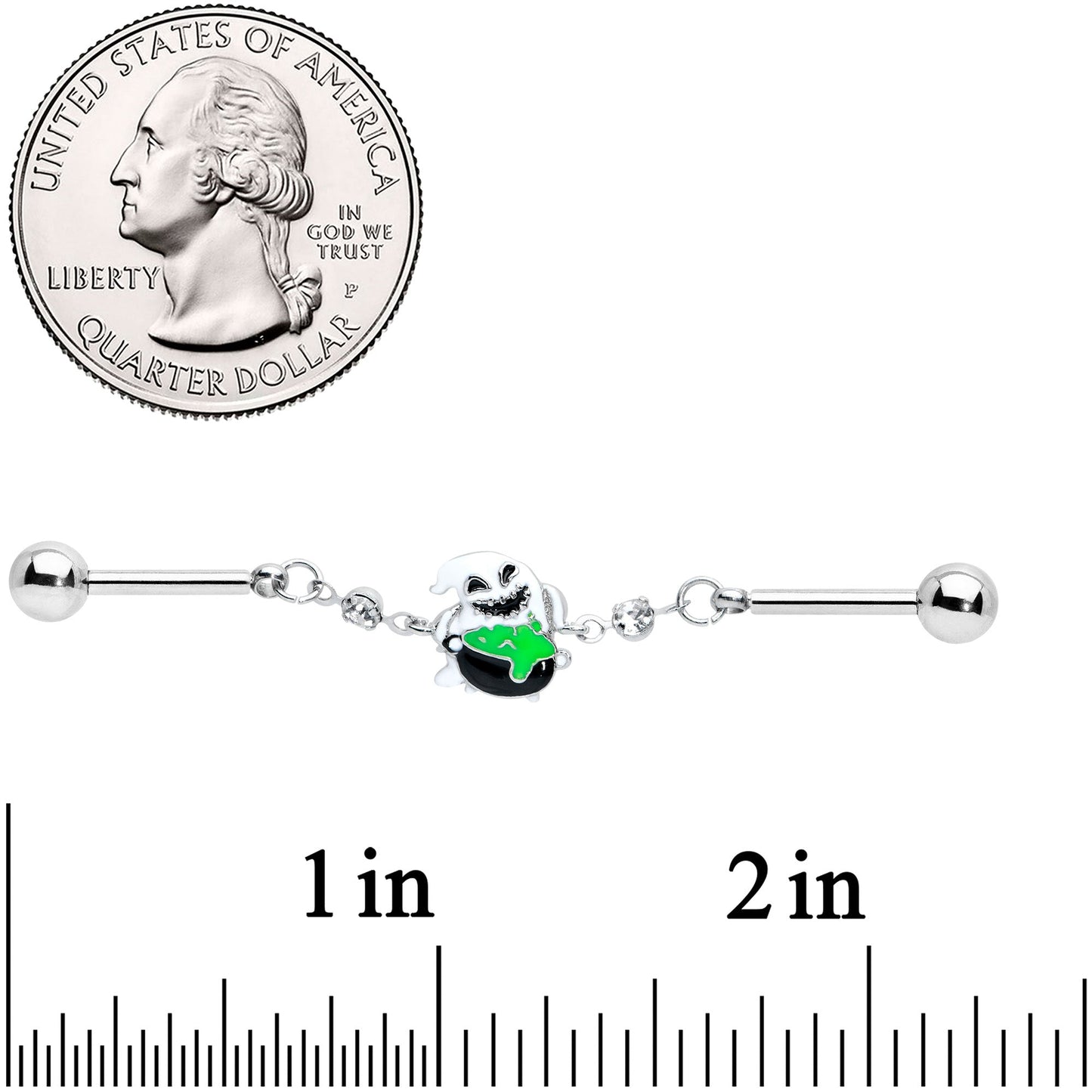 14G Ghost Goo Cauldron Halloween Chain Industrial Barbell 38mm