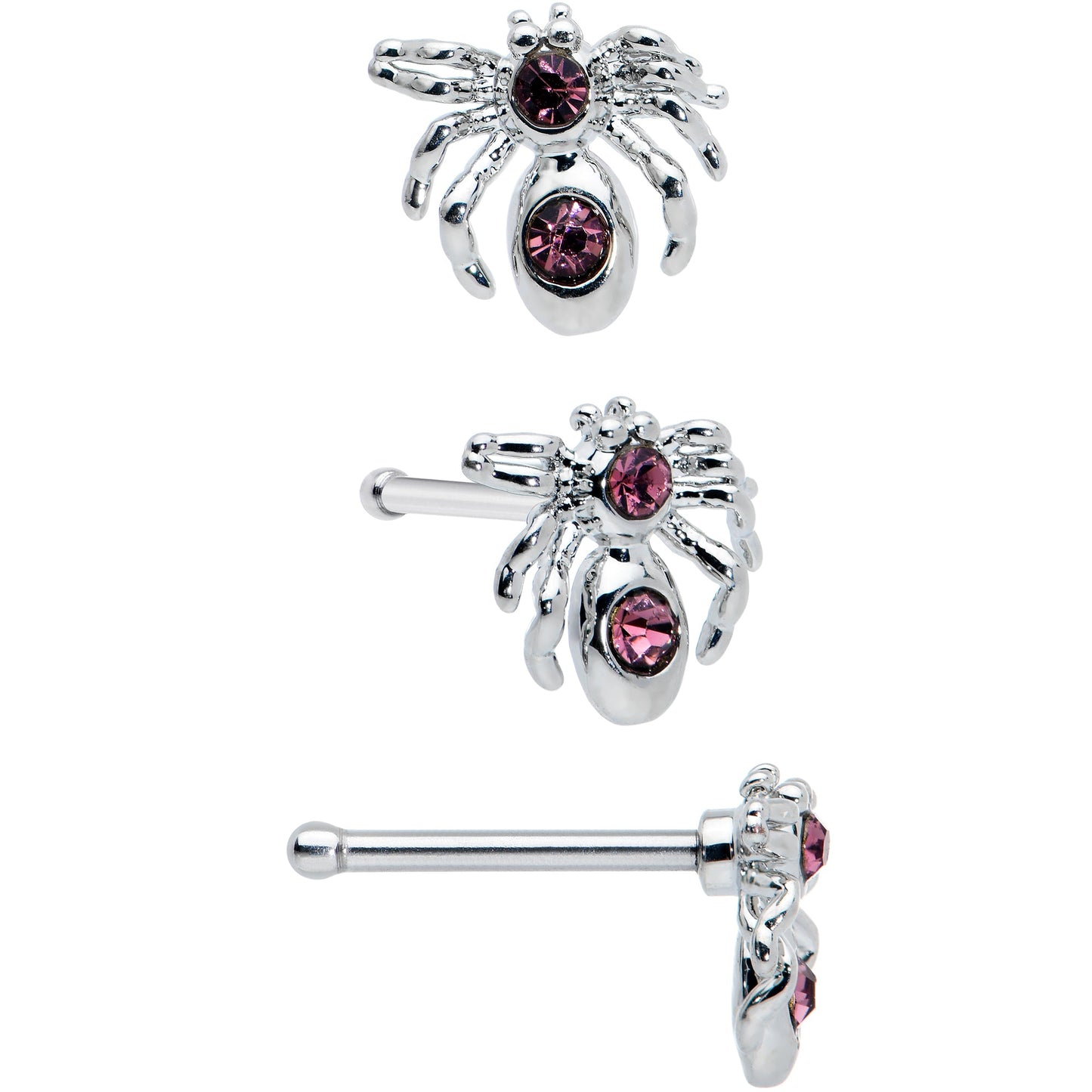 20G 1/4 Pink Gem Spider Witch Halloween Nose Bone Set of 3