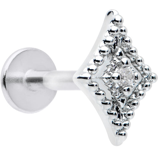 16G 1/4 Clear Gem Deco Textured Rhombus Labret Monroe Tragus