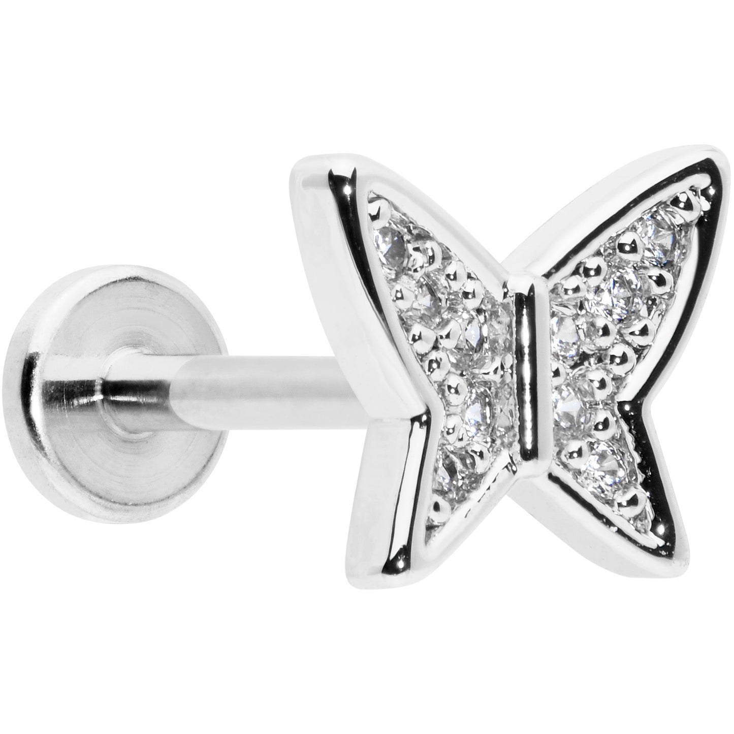 16G 5/16 Clear CZ Gem Butterfly Internally Threaded Labret Tragus