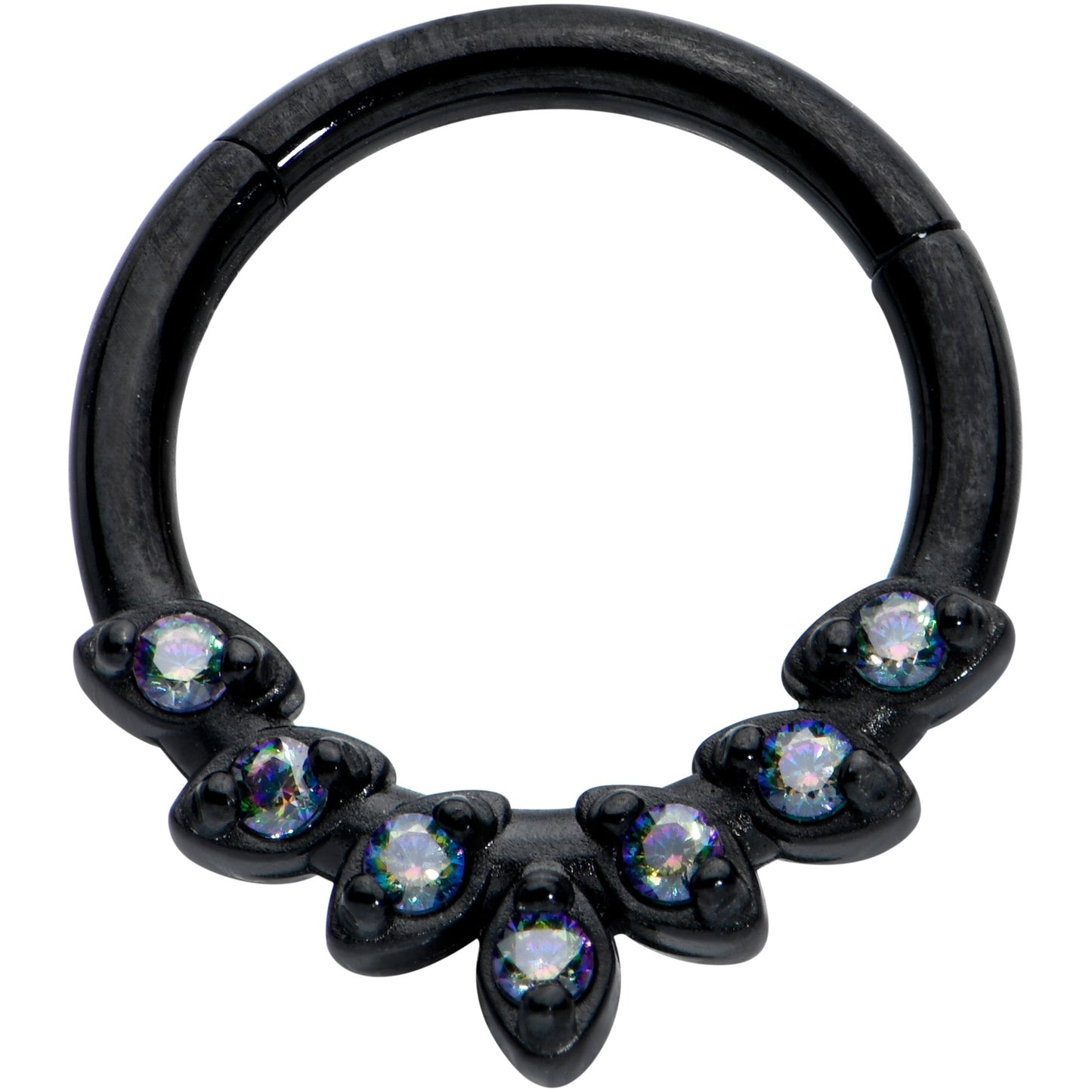 16G 5/16 Vitrail CZ Gem Black Seven Leaf Hinged Segment Ring