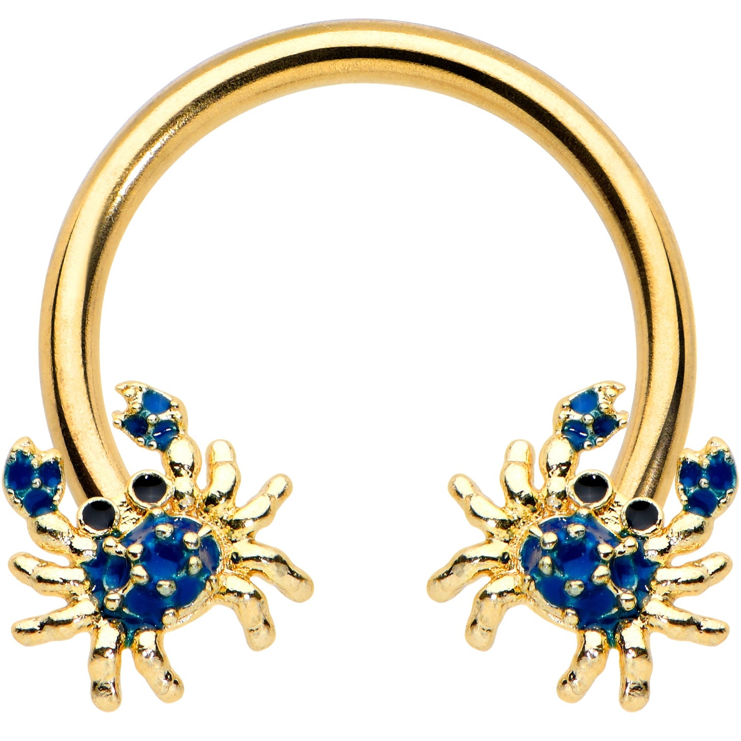16G 3/8 Gold Tone Blue Crab Nautical Horseshoe Circular Barbell