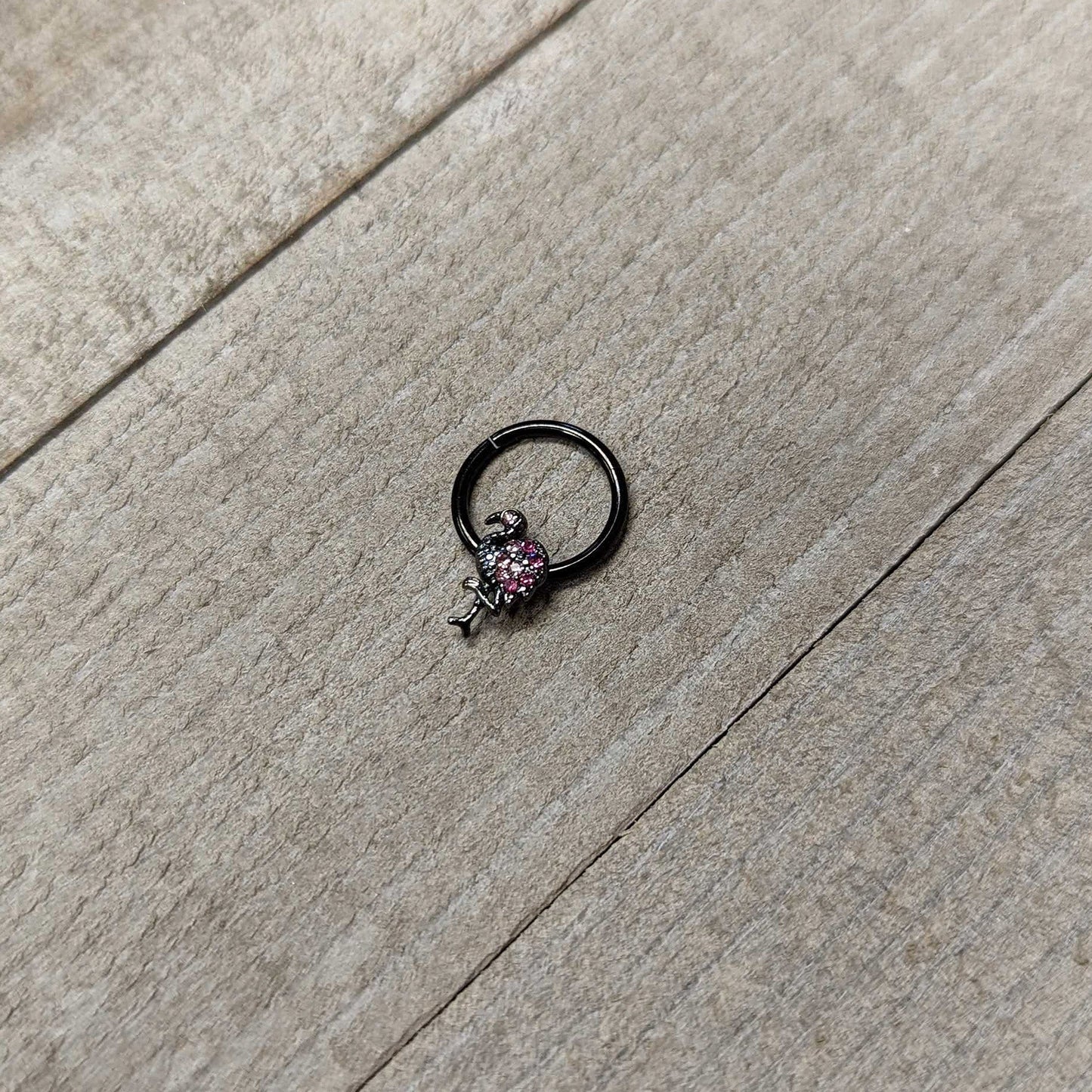16G 3/8 Pink Gem Black Fashion Flamingo Hinged Segment Ring