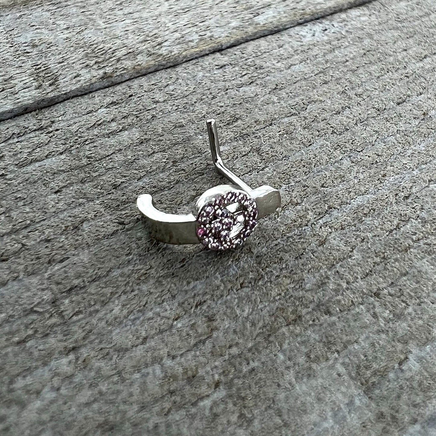 20G 5/16 Faint Pink Gem Retro Peace Sign Faux Hoop L Shape Nose Ring