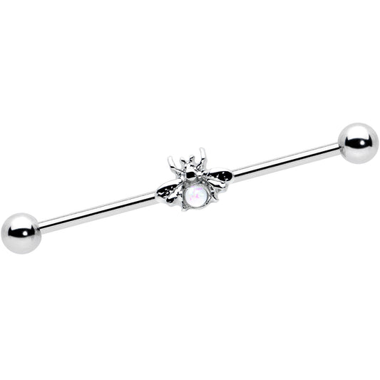 14G White Faux Opal Bee Beautiful Insect Industrial Barbell 38mm