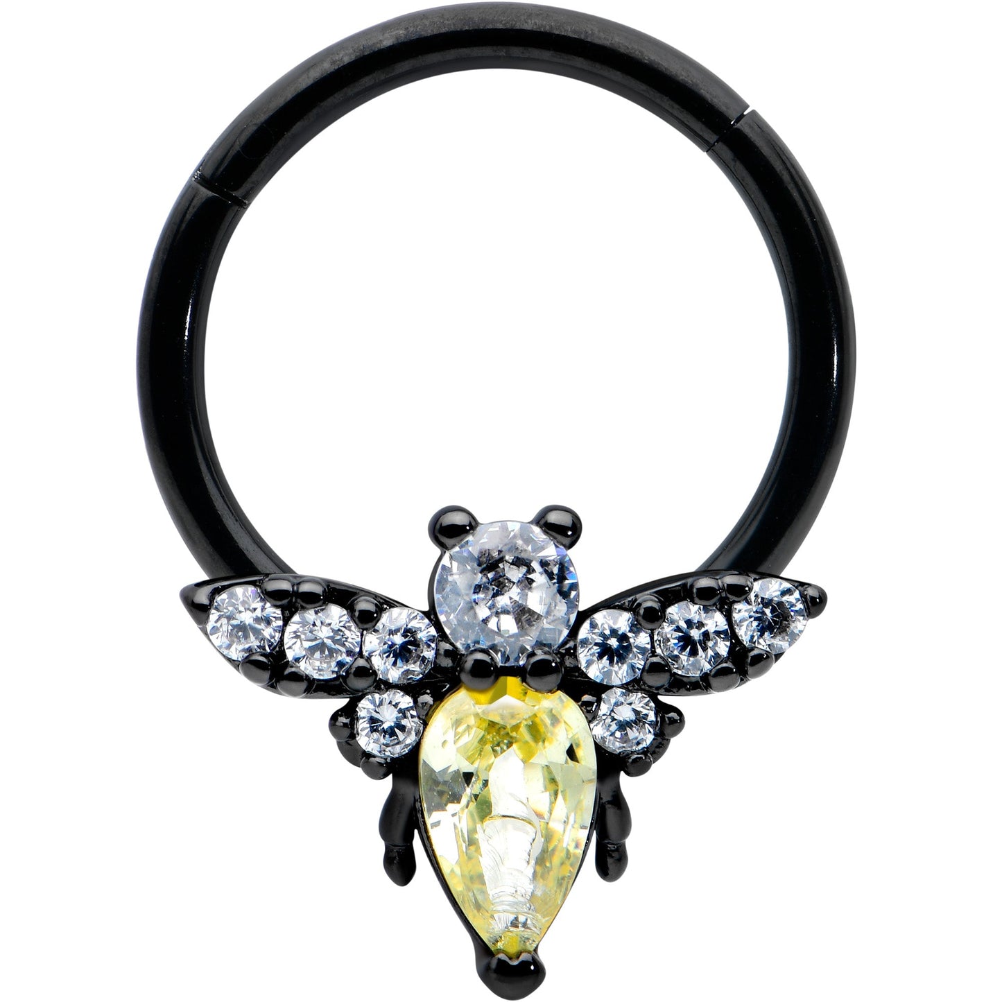 16G 3/8 Yellow Clear Gem Black Butterfly Hinged Segment Ring