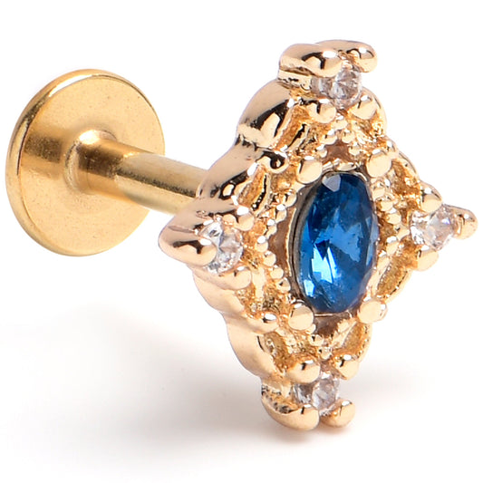 16G 1/4 Blue Gem Gold Tone Rich Rhombus Labret