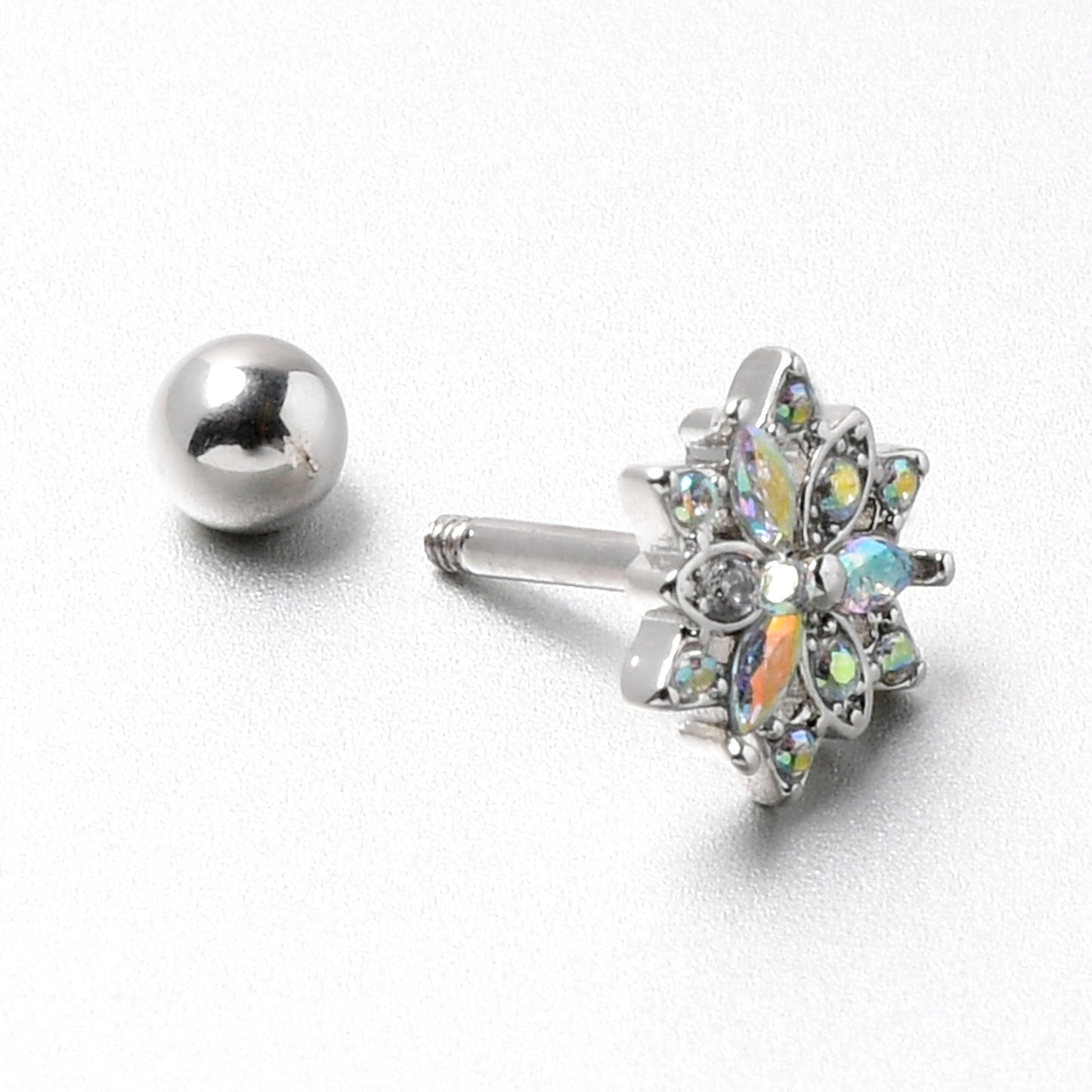 16G 1/4 Aurora CZ Gem Snowflake Style Cartilage Tragus Earring