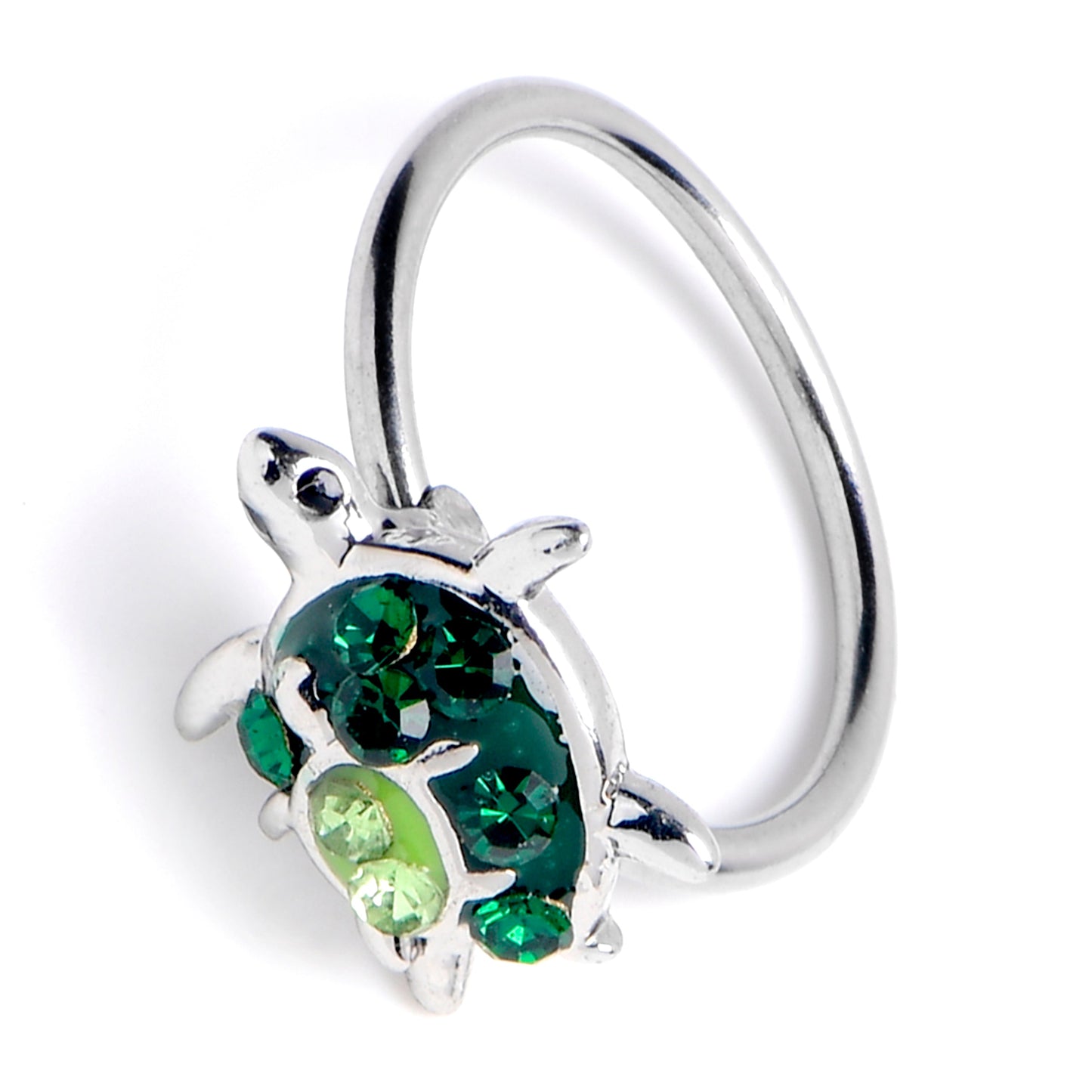 18G 3/8 Green Clear Gem Turtle World Nose Hoop