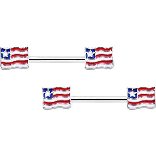 14G 9/16 Patriotic Flag Barbell Nipple Ring Set