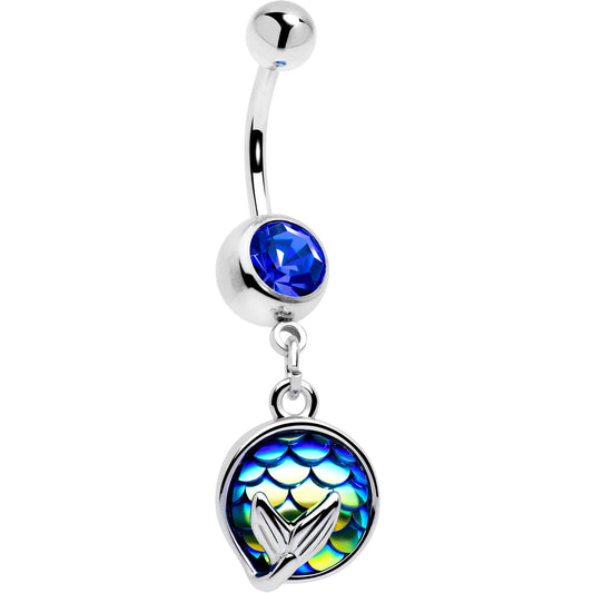 Blue Gem Mermaid Dark Blue Scale Tail Dangle Belly Ring