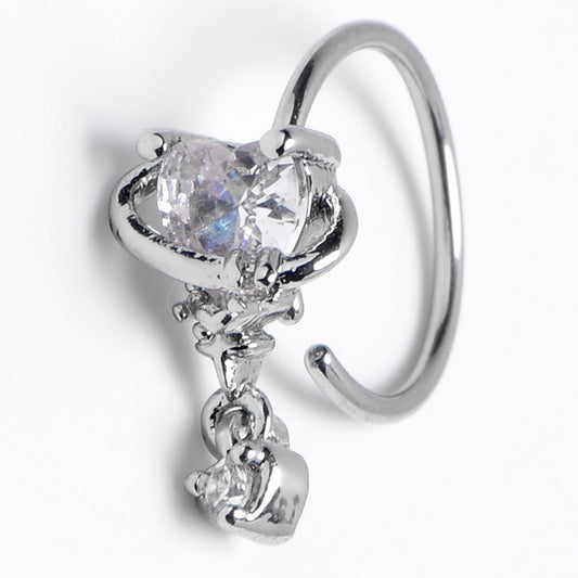 20G 5/16 Clear Heart Dangle Conch Hoop Septum Ring Cartilage Helix Hoop Earring
