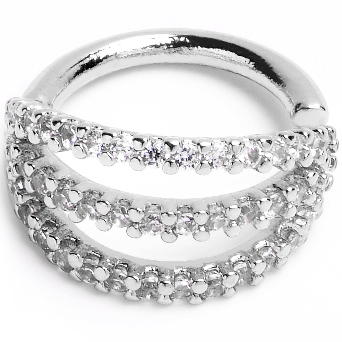 16G 5/16 Clear CZ Gem Faux Triple Hoop Closure Ring