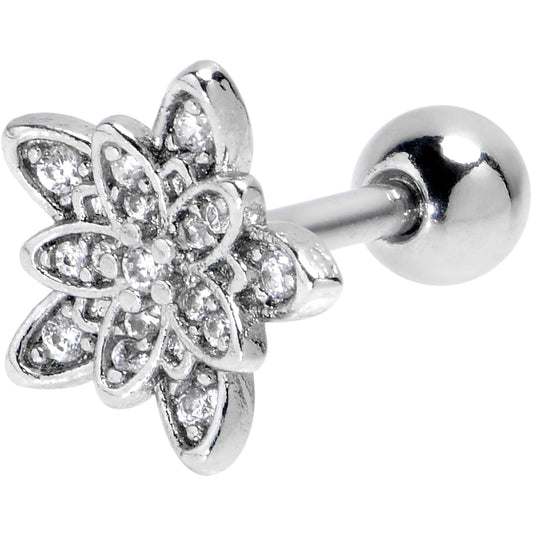 16G 1/4 Clear CZ Gem Snowflake Flower Cartilage Tragus Earring