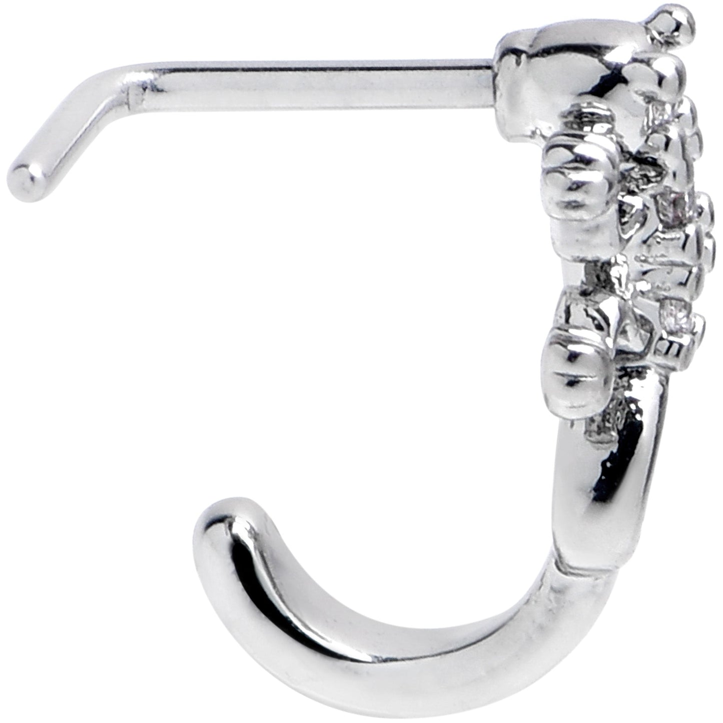 20G 7mm Clear CZ Gem Love Lizard Faux Hoop L Shape Nose Ring