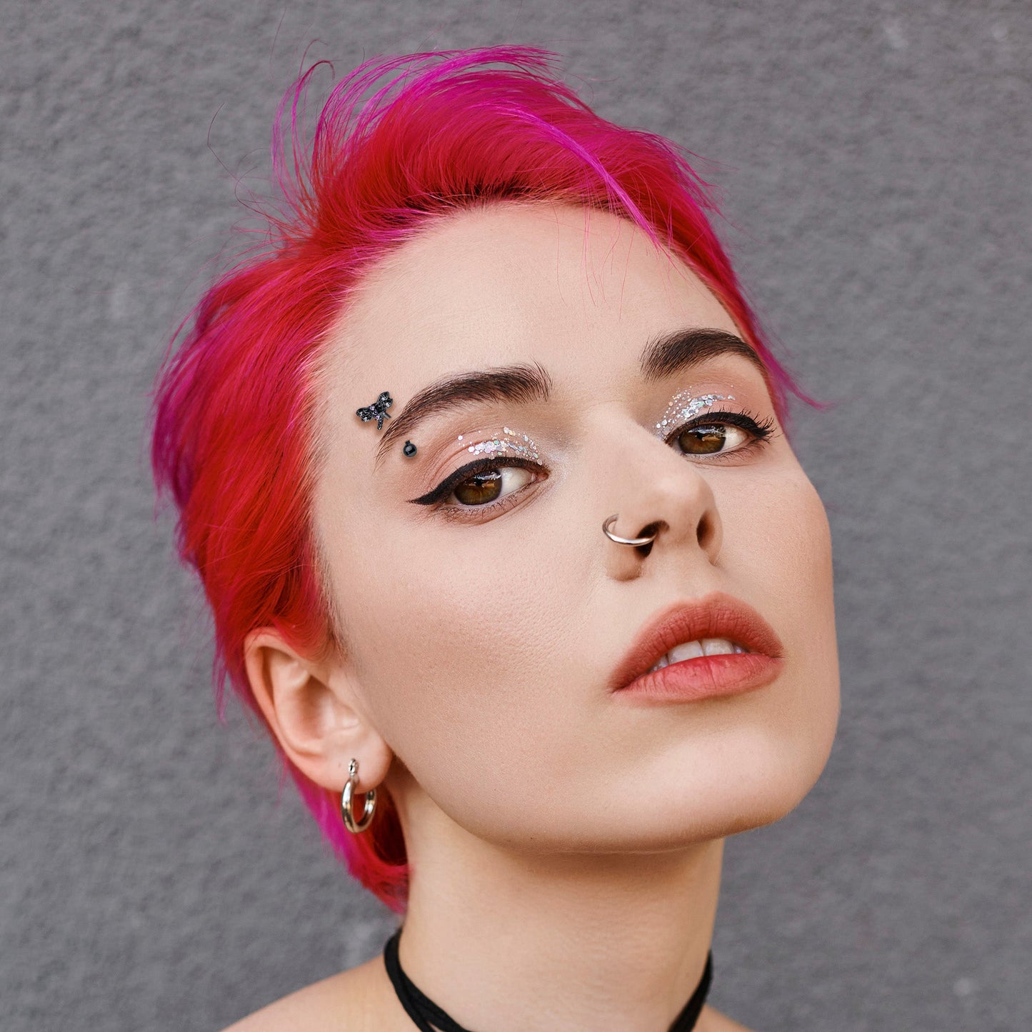 16G 5/16 Purple CZ Gem Black Night Dragonfly Curved Eyebrow Ring