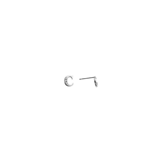 14k White Gold CZ Initial C Stud Earrings