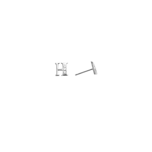 14k White Gold CZ Initial H Stud Earrings