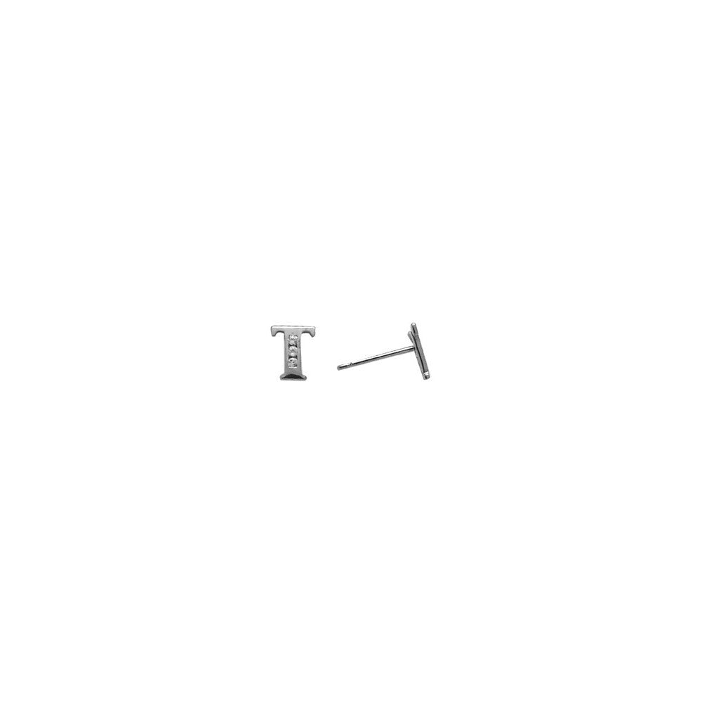 14k White Gold CZ Initial T Stud Earrings