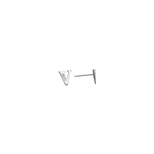 14k White Gold CZ Initial V Stud Earrings