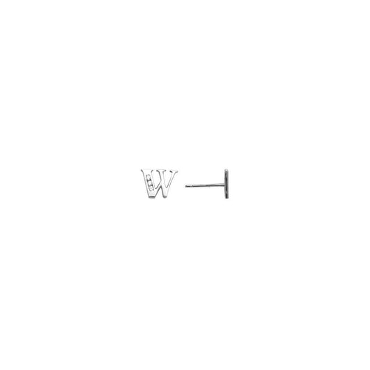 14k White Gold CZ Initial W Stud Earrings