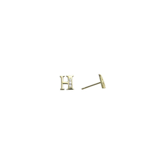 14k Yellow Gold CZ Initial H Stud Earrings
