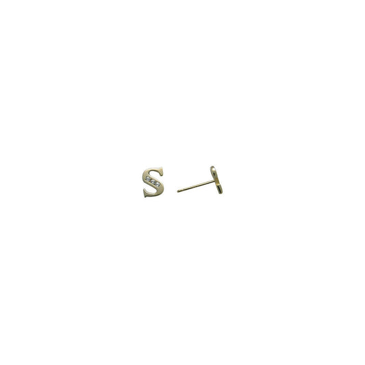 14k Yellow Gold CZ Initial S Stud Earrings