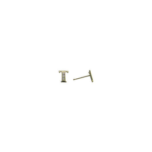 14k Yellow Gold CZ Initial T Stud Earrings