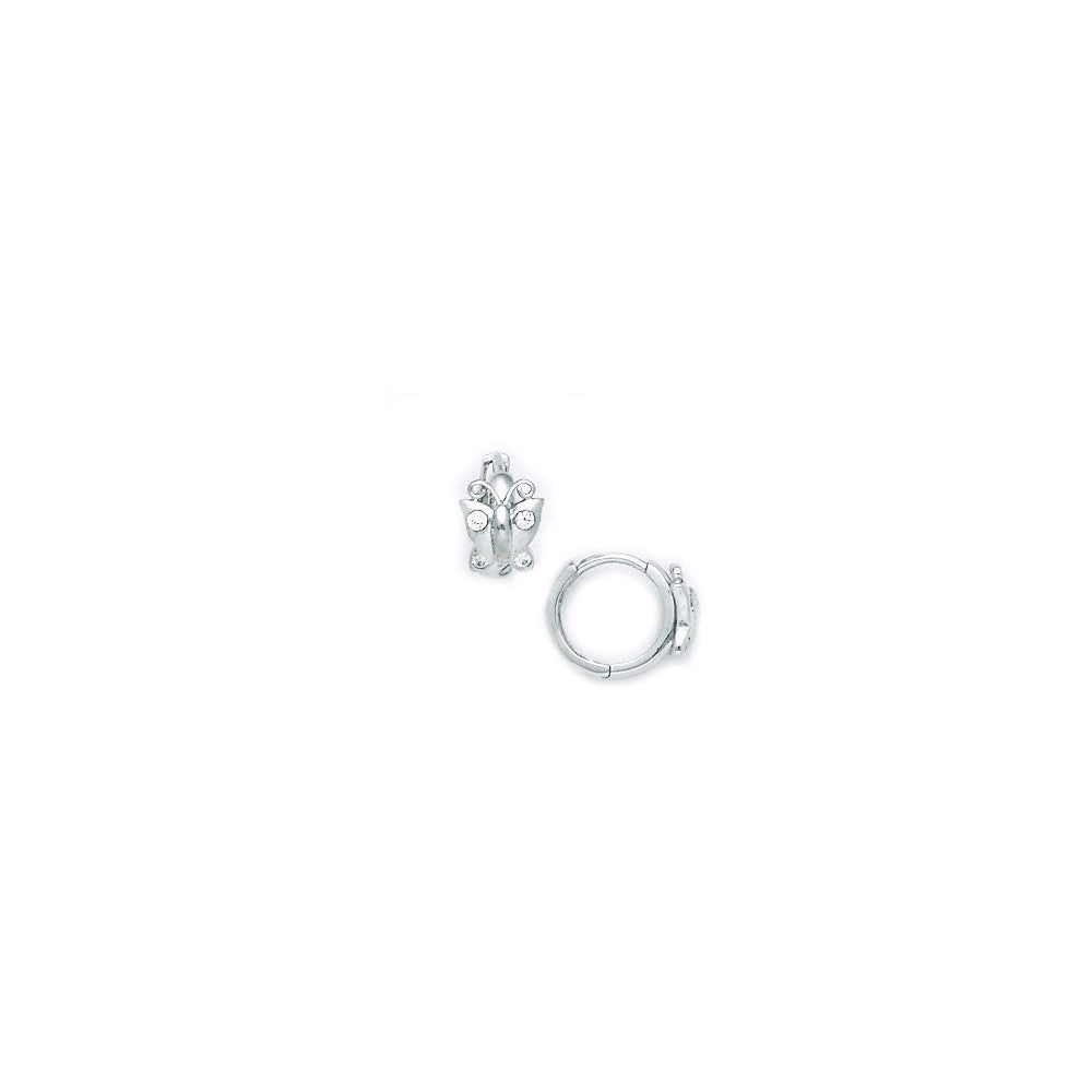 14k White Gold CZ Butterfly Huggy Earrings