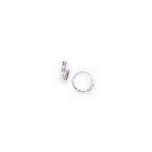 14k White Gold Pink CZ Square Huggy Earrings