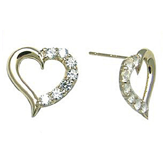 14k Yellow Gold CZ Hollow Heart Stud Earrings 12mm