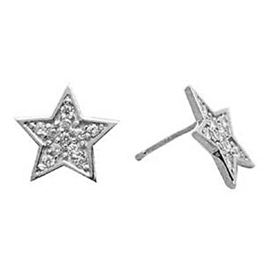 14k White Gold 12mm CZ Paved Star Stud Earrings