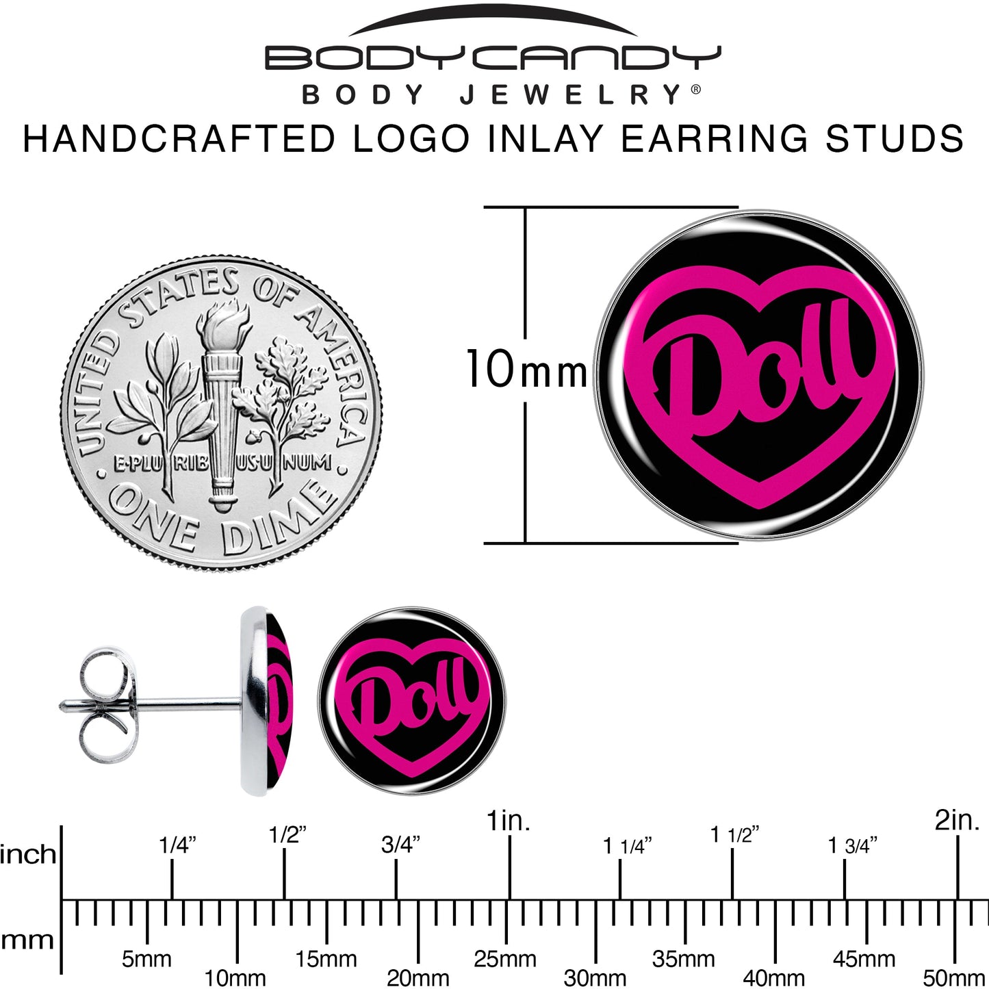 Hollow Heart Doll Word Stud Earrings by Onyx O