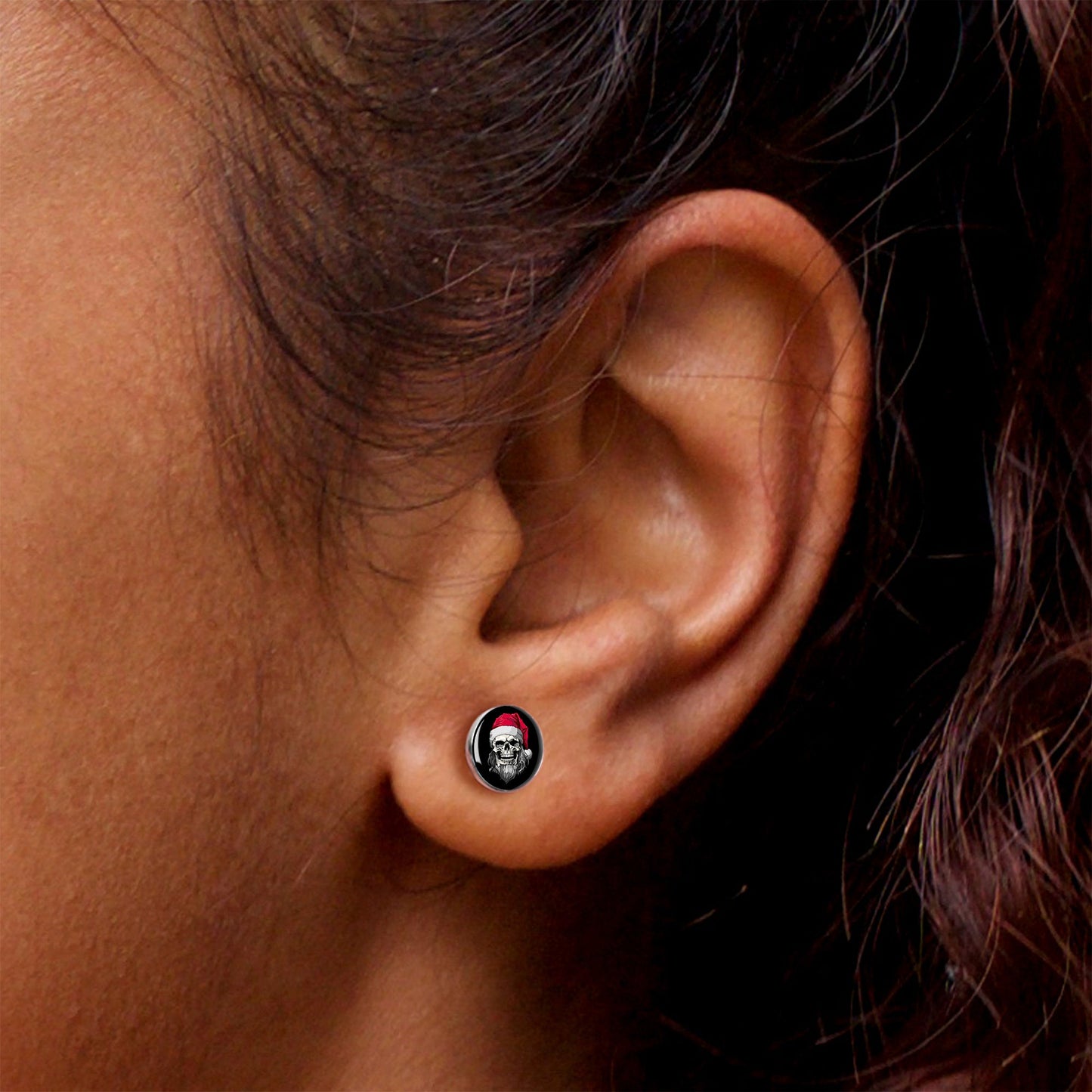 Holiday Skeleton Santa Claus Stud Earrings by Onyx O