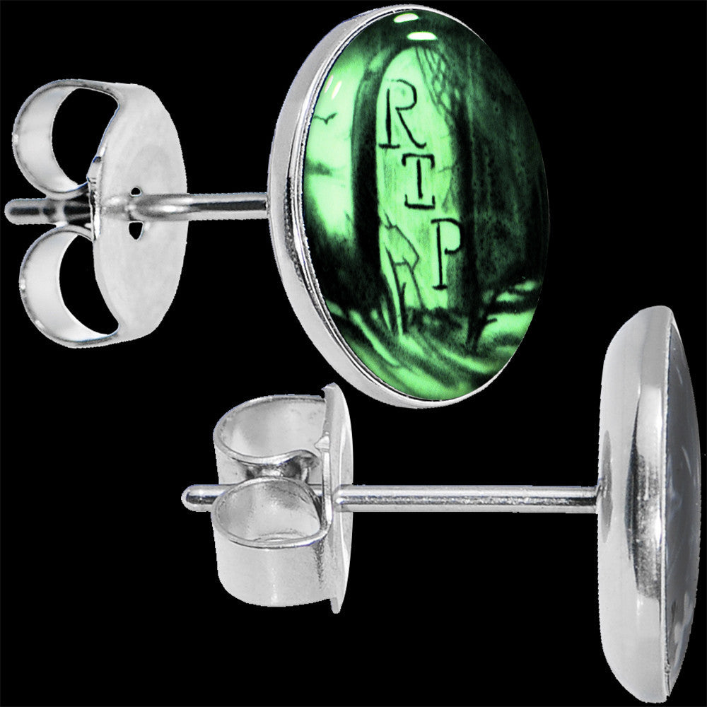 RIP Tombstone Glow in the Dark Stud Earrings