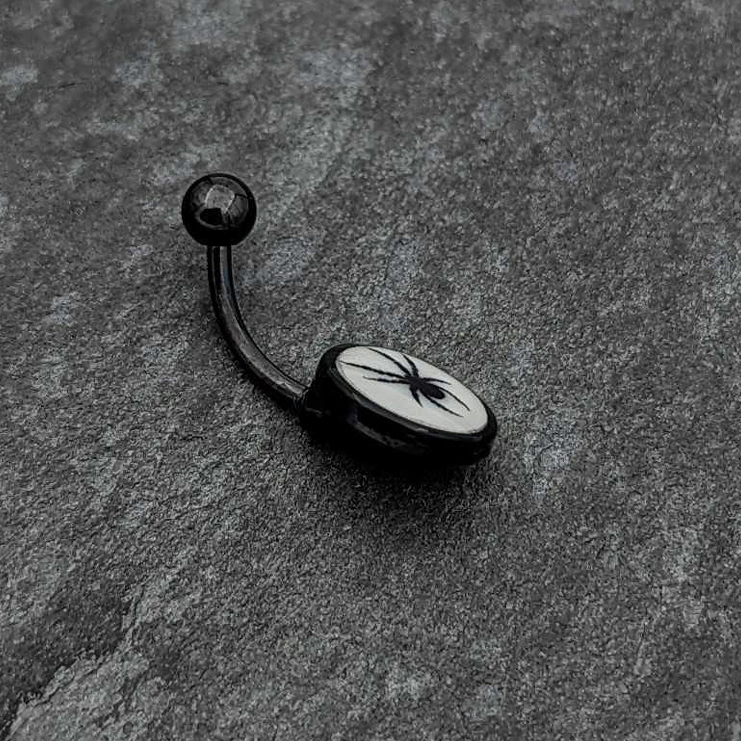 Black Glow in the Dark Black Widow Spider Belly Ring by Onyx O