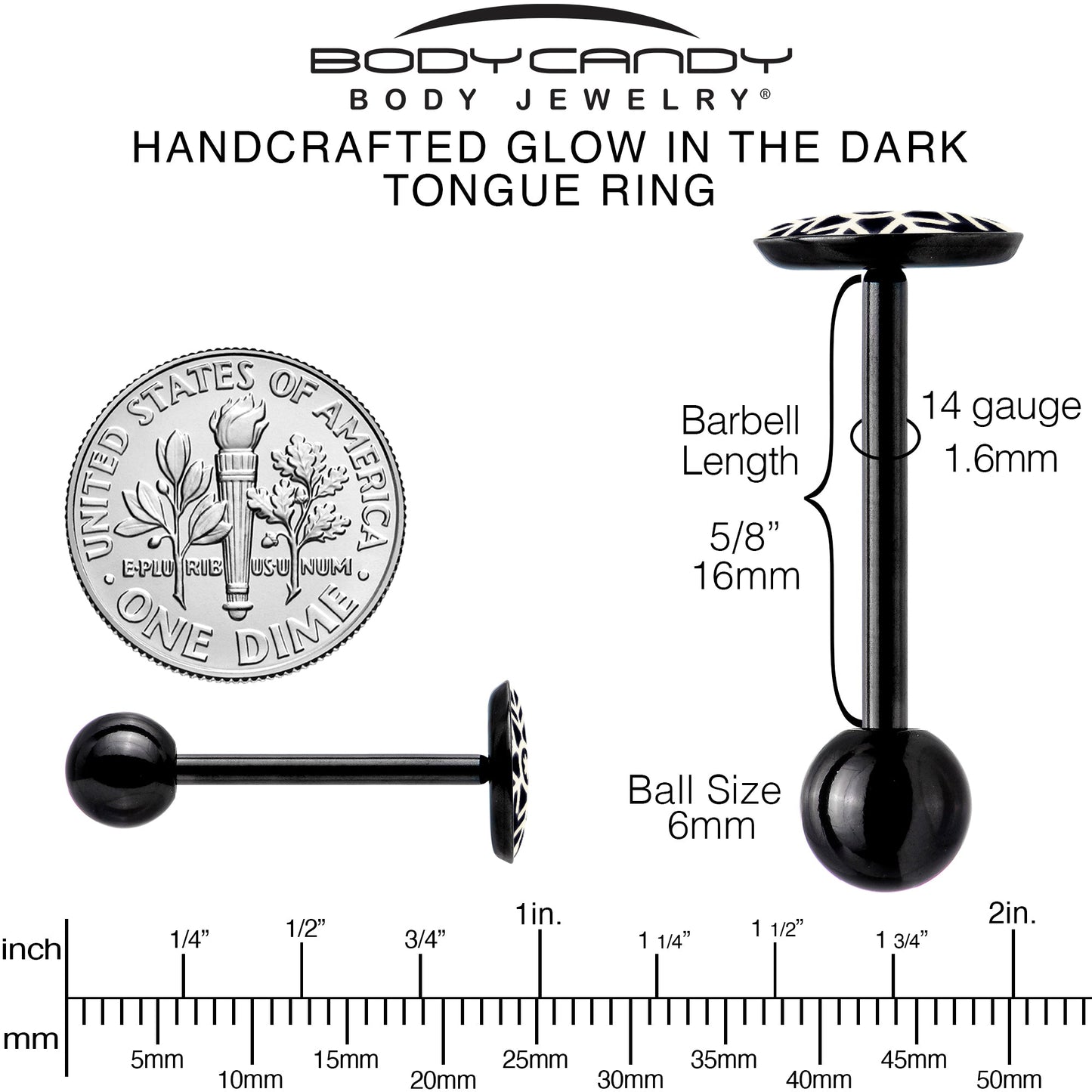 Black Glow in the Dark Holiday Snowflake Tongue Ring by Onyx O