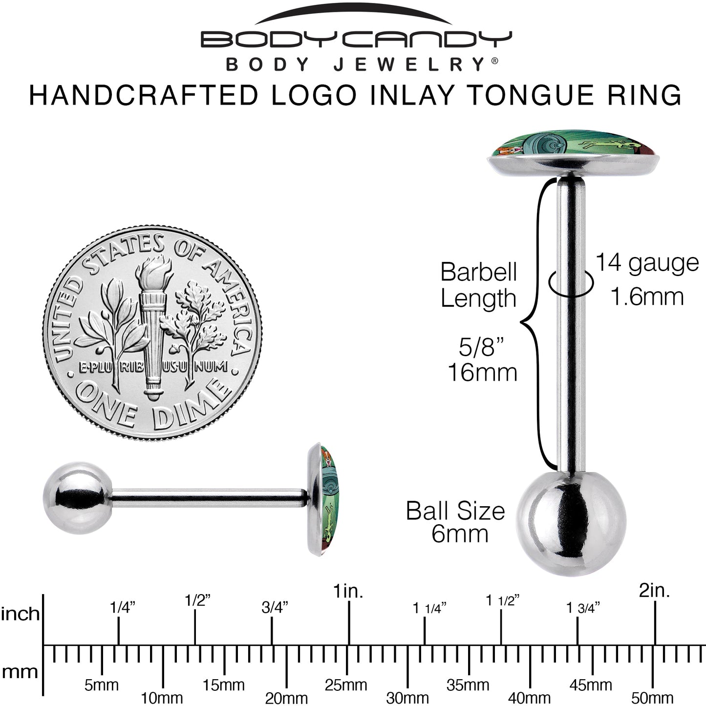 Reverse Alien UFO AbductionBarbell Tongue Ring by Onyx O