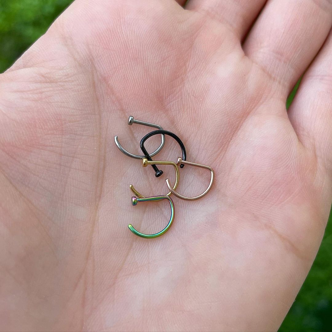18G 5/16 Rose Gold Tone Grade 23 Titanium D Shape Nose Hoop