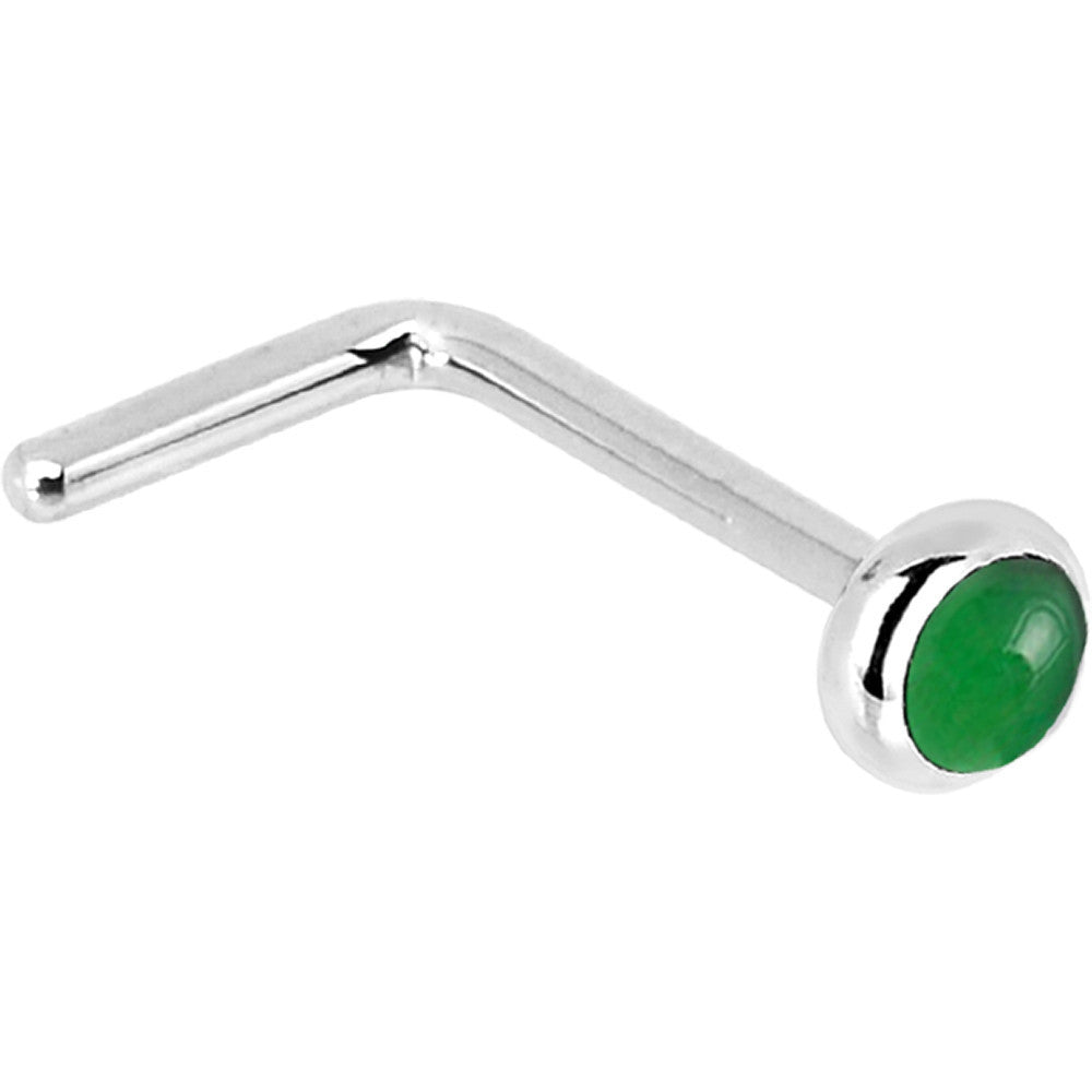 Solid 14K White Gold 2mm Jade Nose Ring