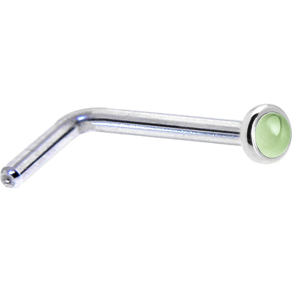 Solid 14K White Gold 2mm Genuine Peridot Nose Ring