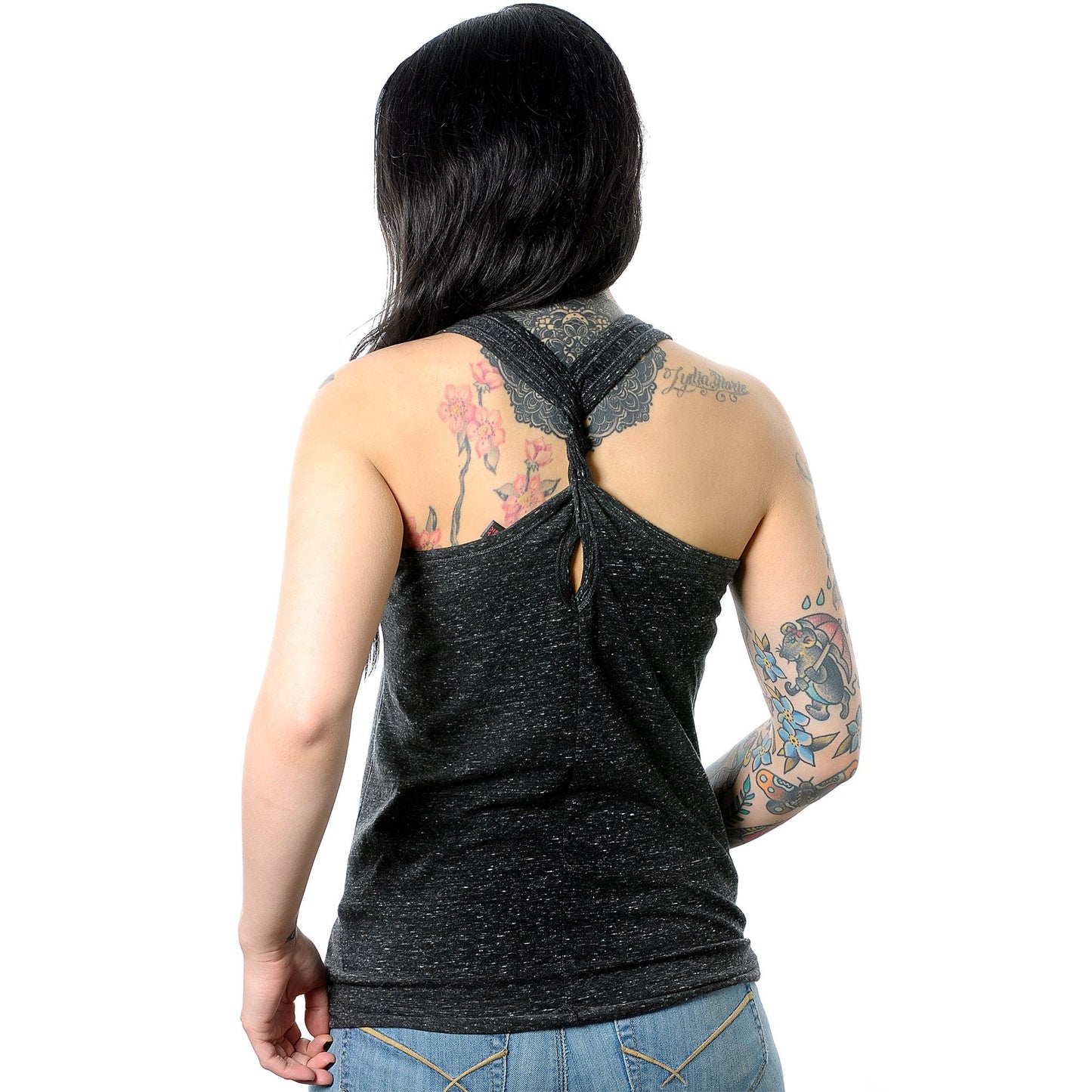 Modified Till I Die Black Gray Cosmic Twist Back Tank Top
