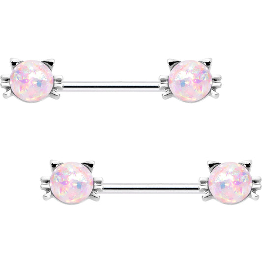 5/8 White Faux Opal Kitty Cat Whiskers Barbell Nipple Ring Set