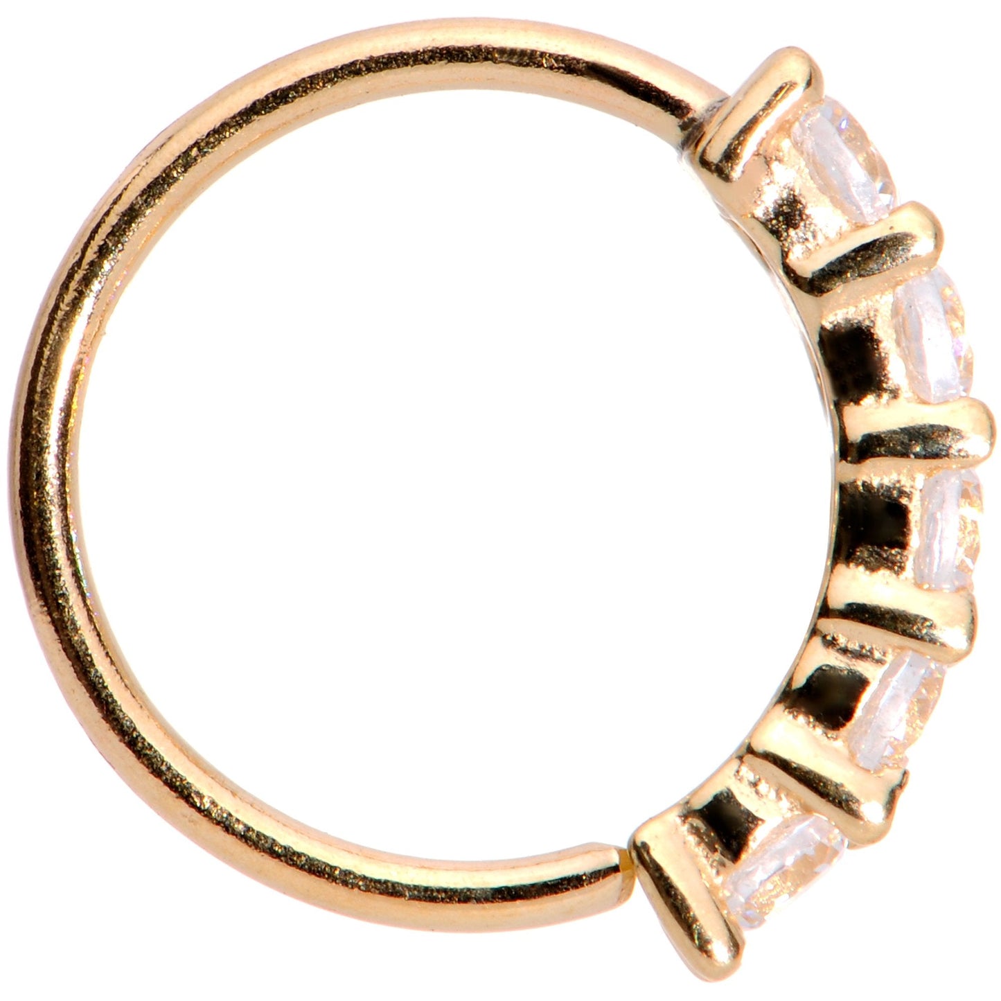 20G 1/4 Clear CZ Gem 14k Yellow Gold Seamless Circular Ring
